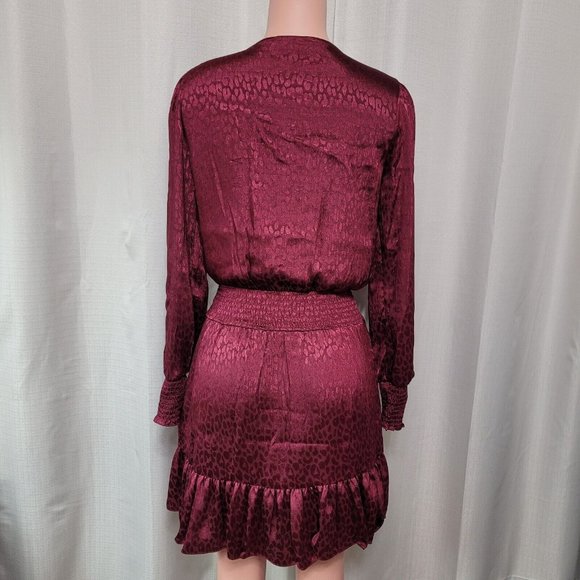 Michael Kors Julia Faux Wrap Ruffle Hem Mini Dress Size M Dark Ruby Cheetah NWT - Picture 4 of 12